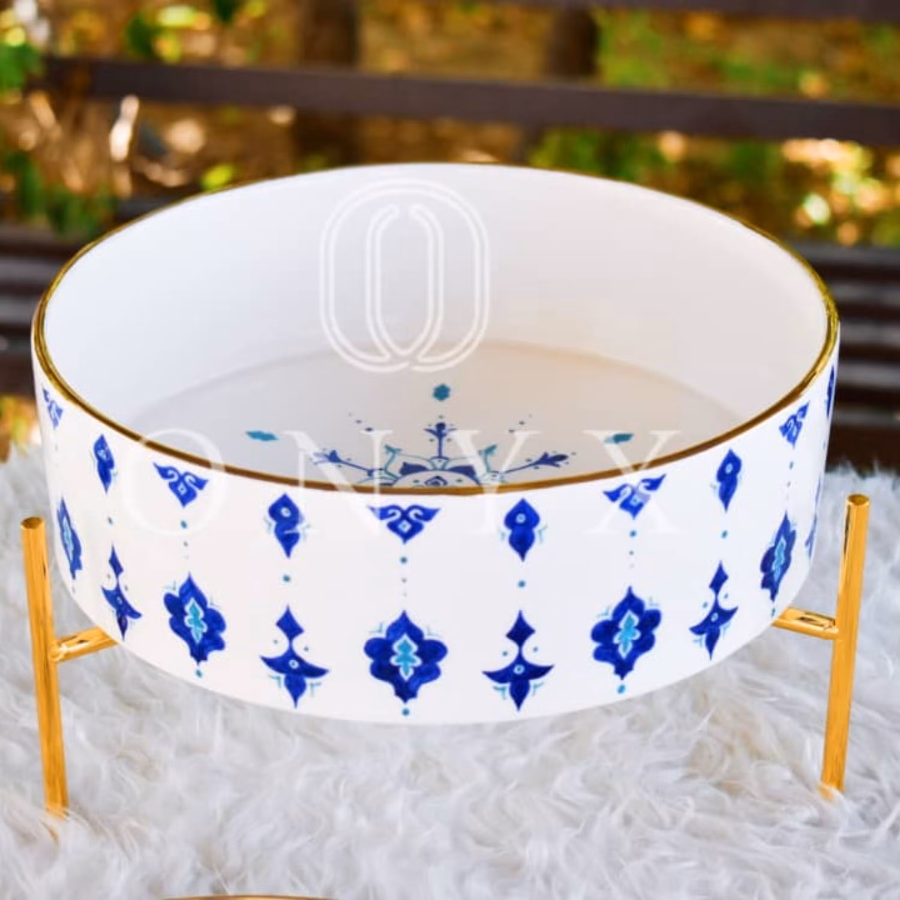 کاسه میوه خوری سرامیکی پایه دار لبه طلا عیار دار قطر 25