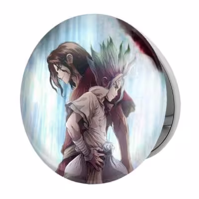 آینه جیبی خندالو طرح تسوکاسا شیشیو و سنکو انیمه دکتر استون Dr. Stone مدل تاشو کد 27499