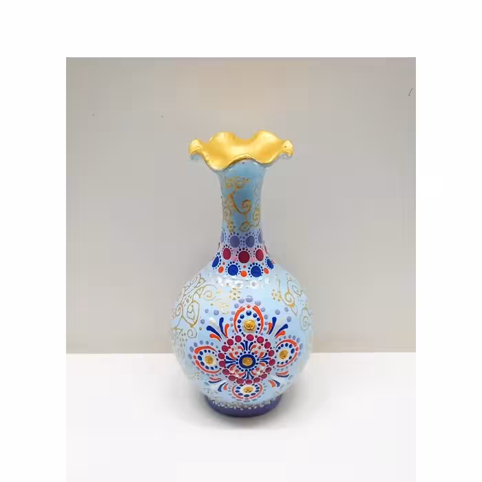 گلدان سفالی لب چین نقطه کوبی و پتینه