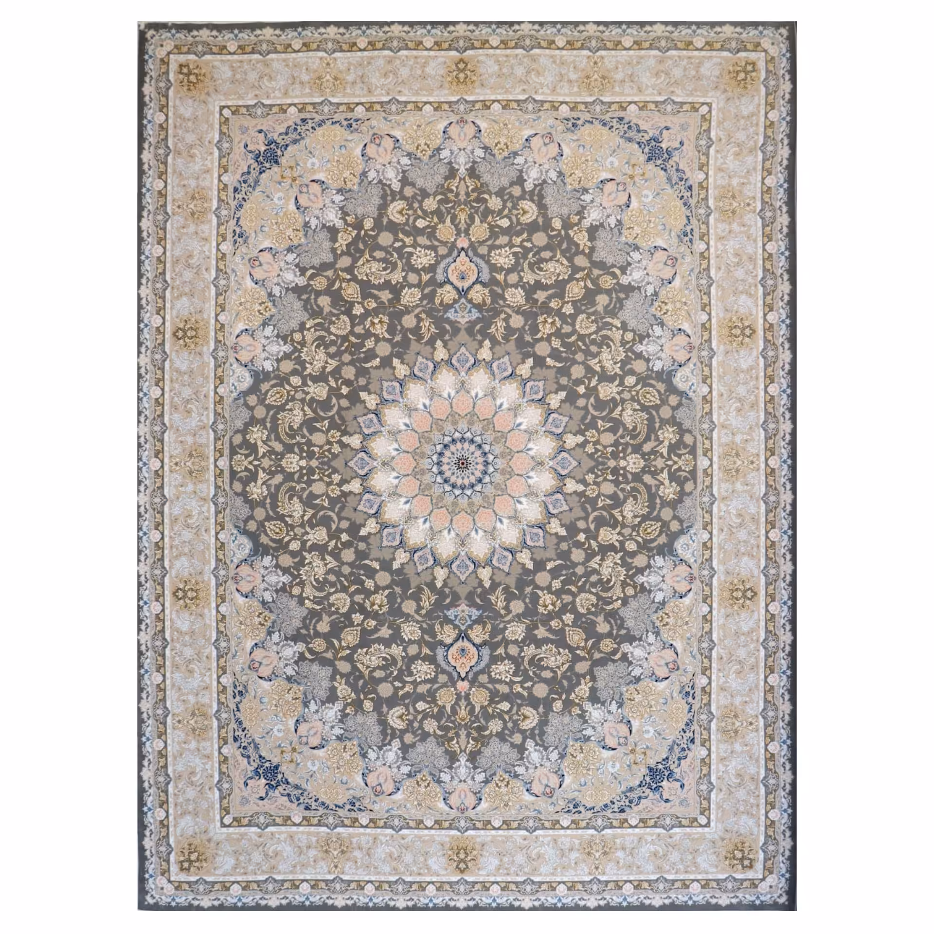 فرش  اکرلیک  12 متری 1200 شانه گلبرجسته طلاکوب طرح آرتام رنگ کاراملی