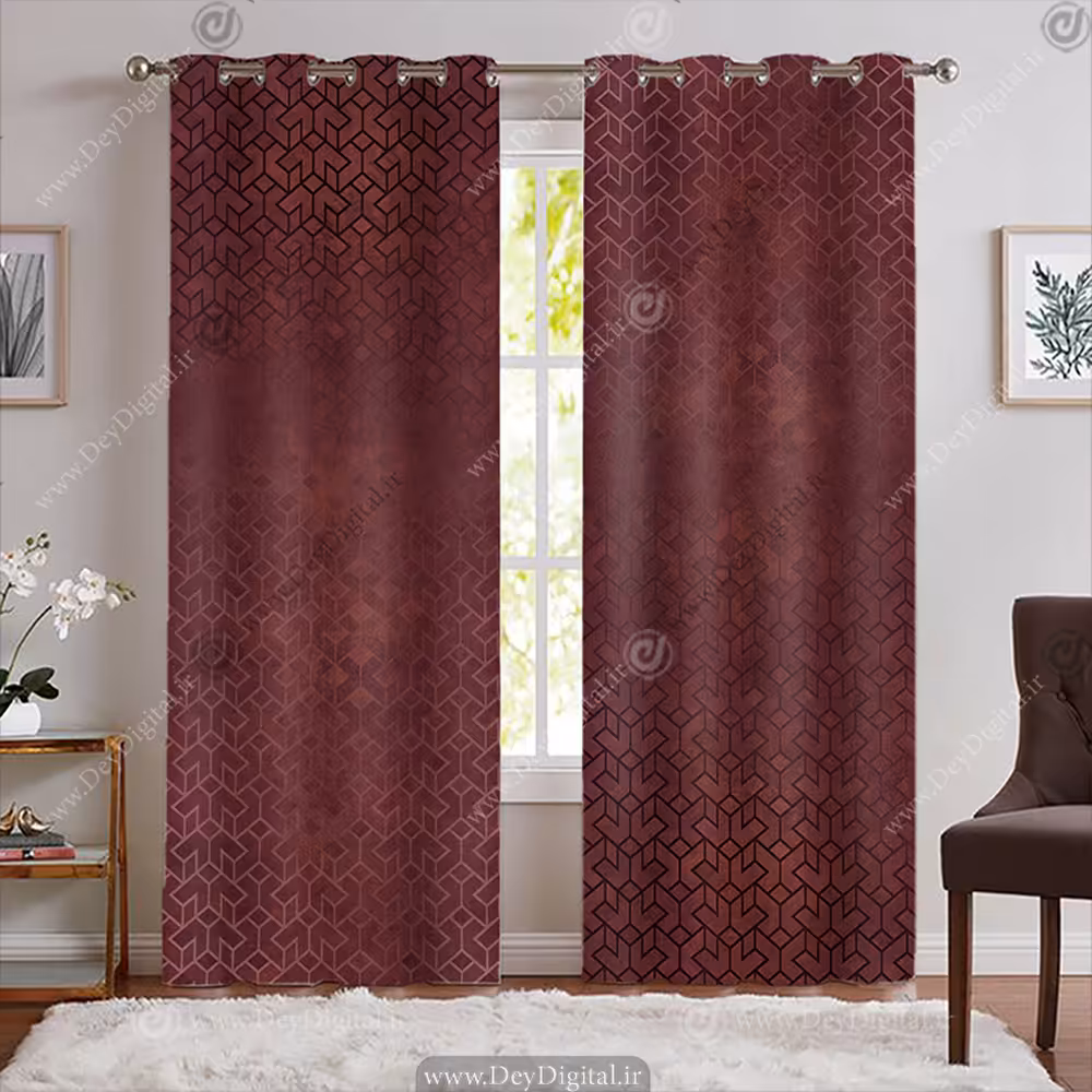پرده پانچی طرح ساده و شیک با زمینه قرمز تیره PK-7746
