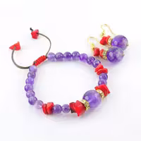 ست گوشواره و دستبند سنگ مرجان و آمتیست کد  146