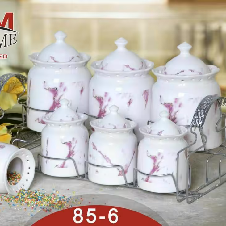 سرویس سرامیکی قند و شکر 7 تایی طرح سنگ