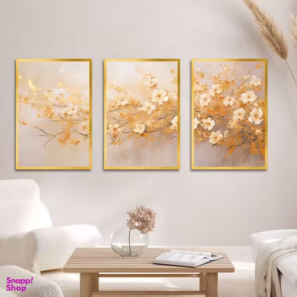 تابلو بکلیت طرح نقاشی مدرن رنگ روغن گل مدل T-1613 مجموعه 3 عددی