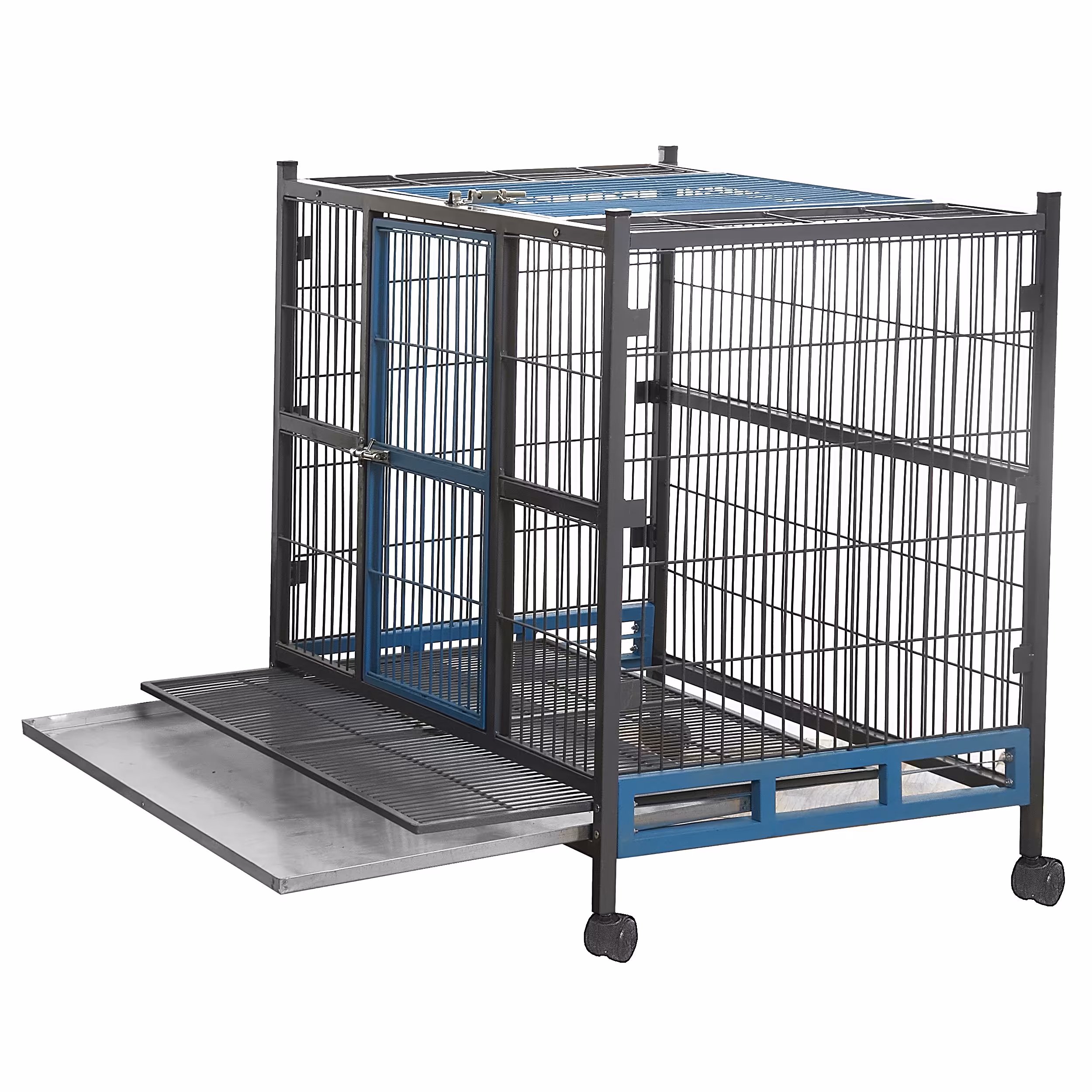 قفس سگ فولادی بزرگ رنگ الکترواستاتیک پایه چرخ دار