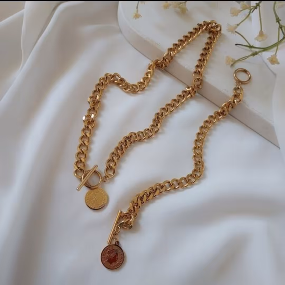 نیم ست گردنبند و دستبند دو لاین ماری 4 میل و  کارتیر و الیزابت با قفل تمام استیل رنگ ثابت 