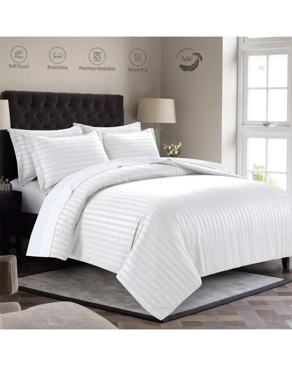 سرویس لحاف یک نفره 6 تکه عرض 120 دو رویه سفید ای اس اف ASF مدل هتلی