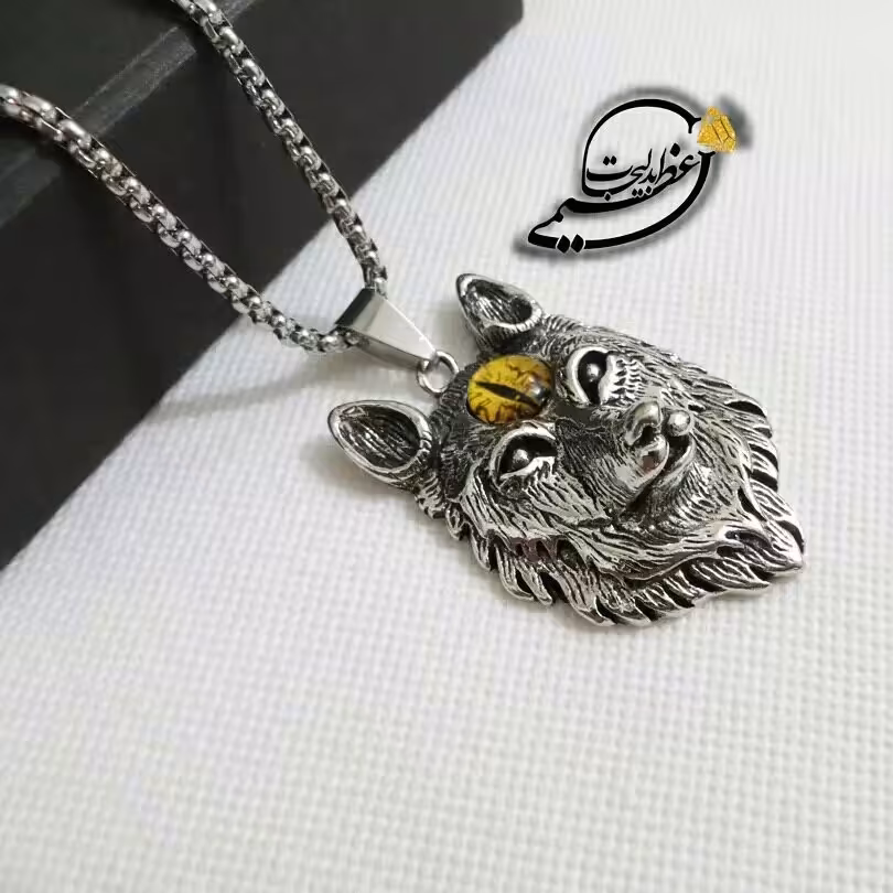 گردنبند خفن گرگ فوق العاده خاص با زنجیر استیل رنگ ثابت با نگین زرد