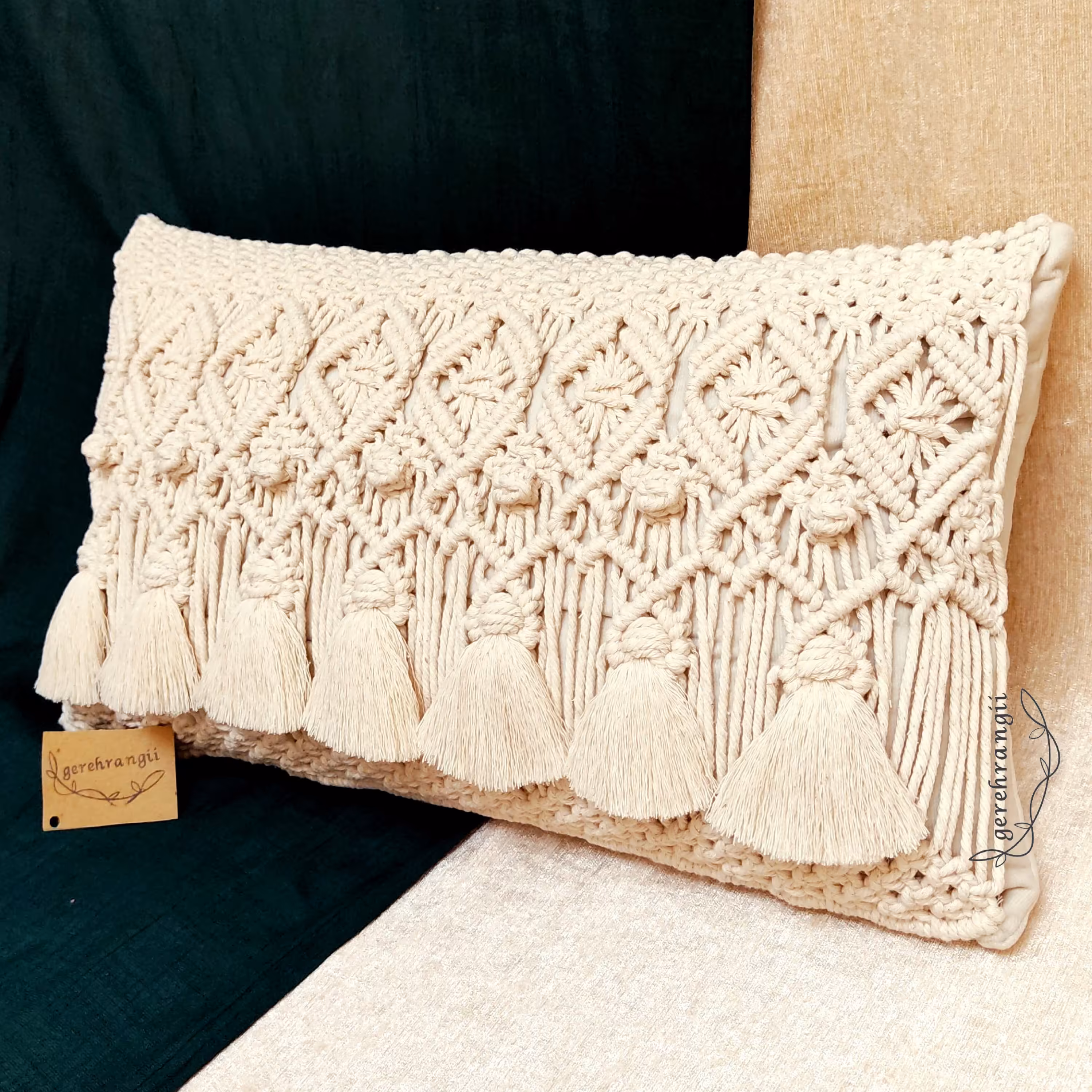 کاور کوسن مستطیل مکرومه طرح پریناز  یک عدد