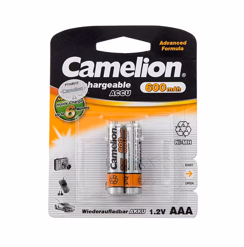 باتری نیم قلمی شارژی کملیون Camelion 600mAh بسته 2 عددی