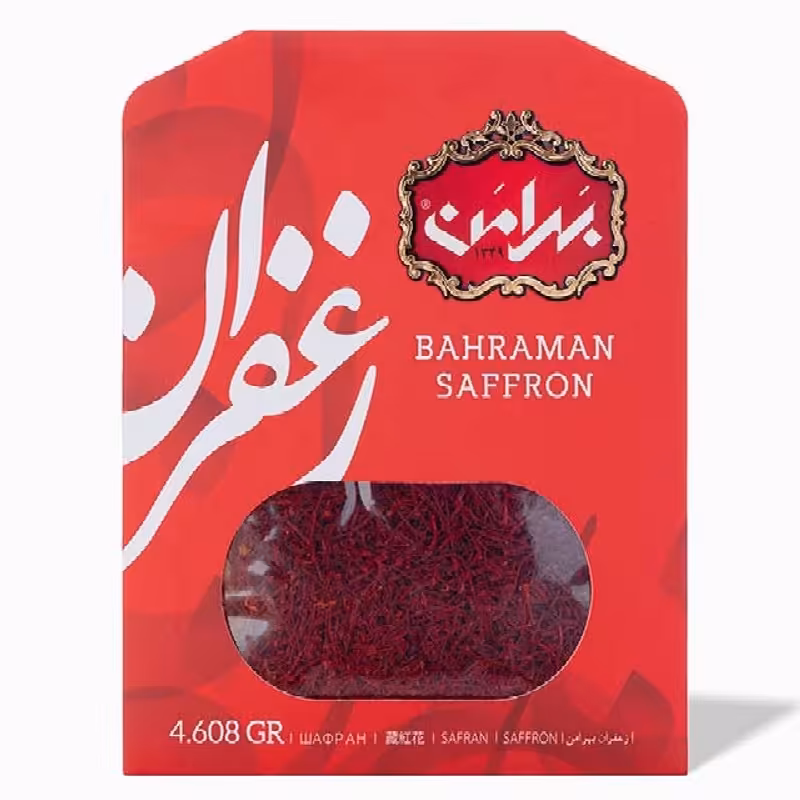زعفران 1 مثقالی پاکتی بهرامن از نوع رشته ای درجه یک(سرگل) عطاری ترنج