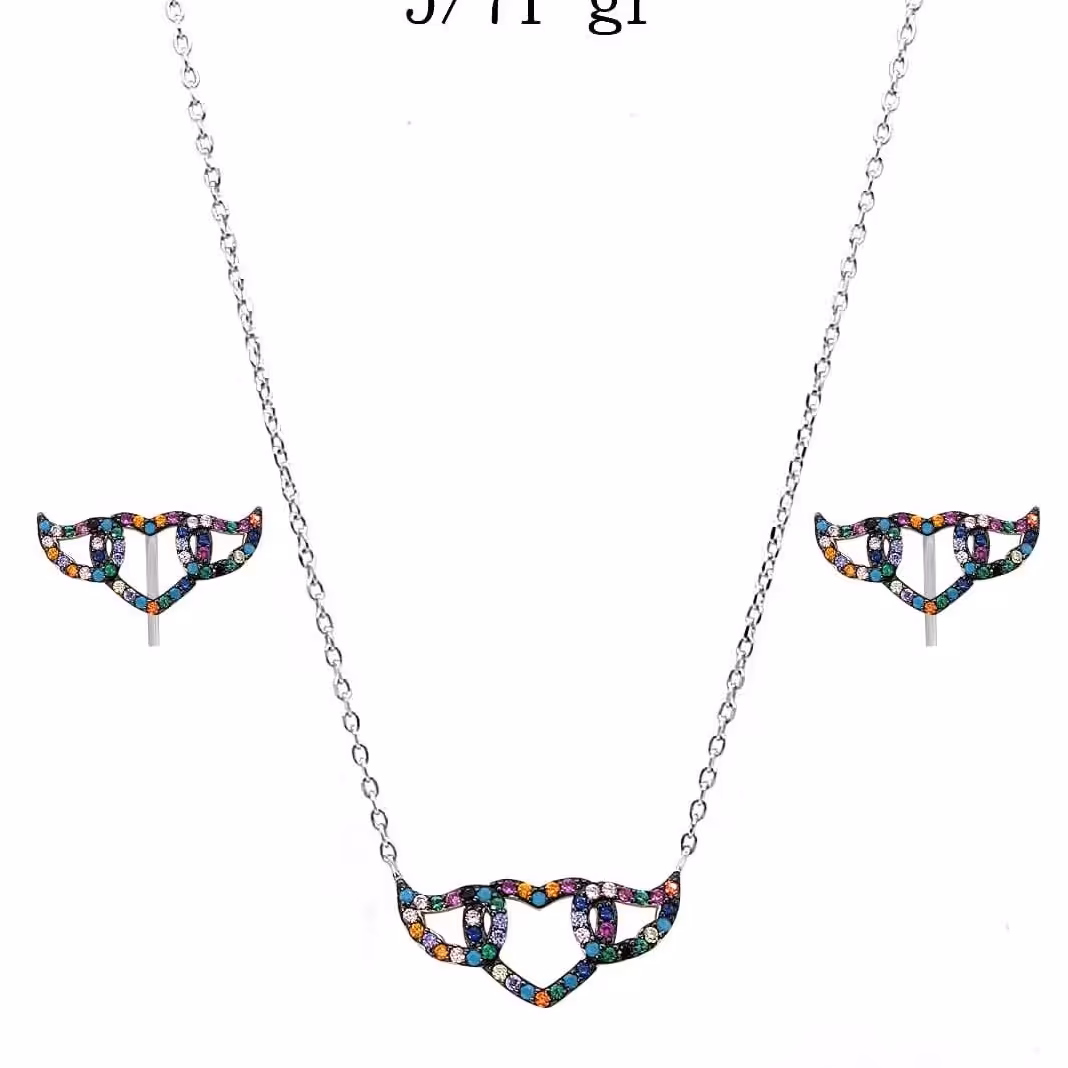 نیمست کامل نقره زنانه با عیار 925 طرح قلب آبکاری طلا سفید وارداتی کمیاب 