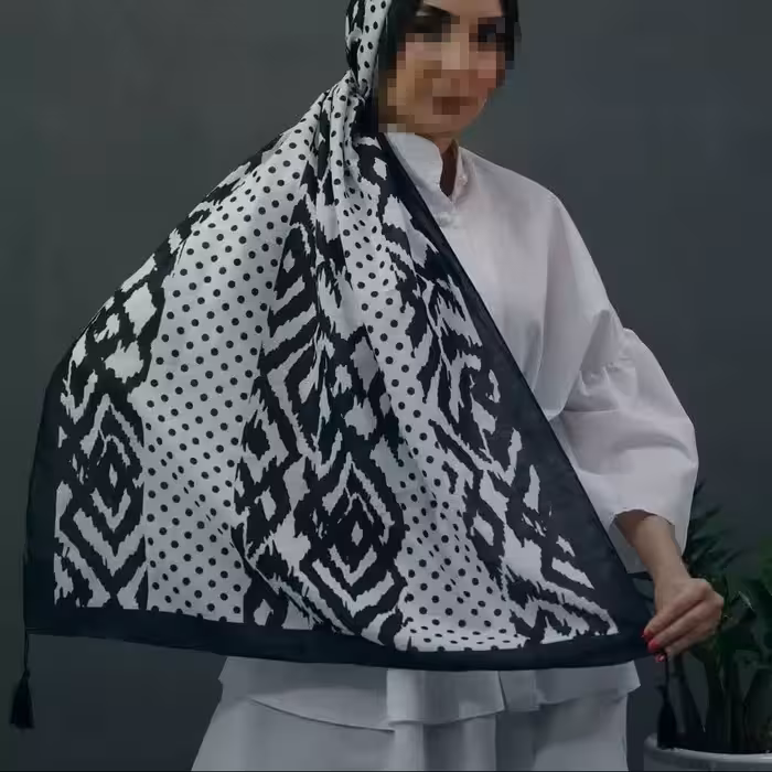 شال نخی اسلپ چاپی سفید مشکی (کد 02) ارسال رایگان