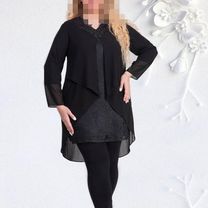 تونیک سایز بزرگ کرپ حریر با زیره دانتل