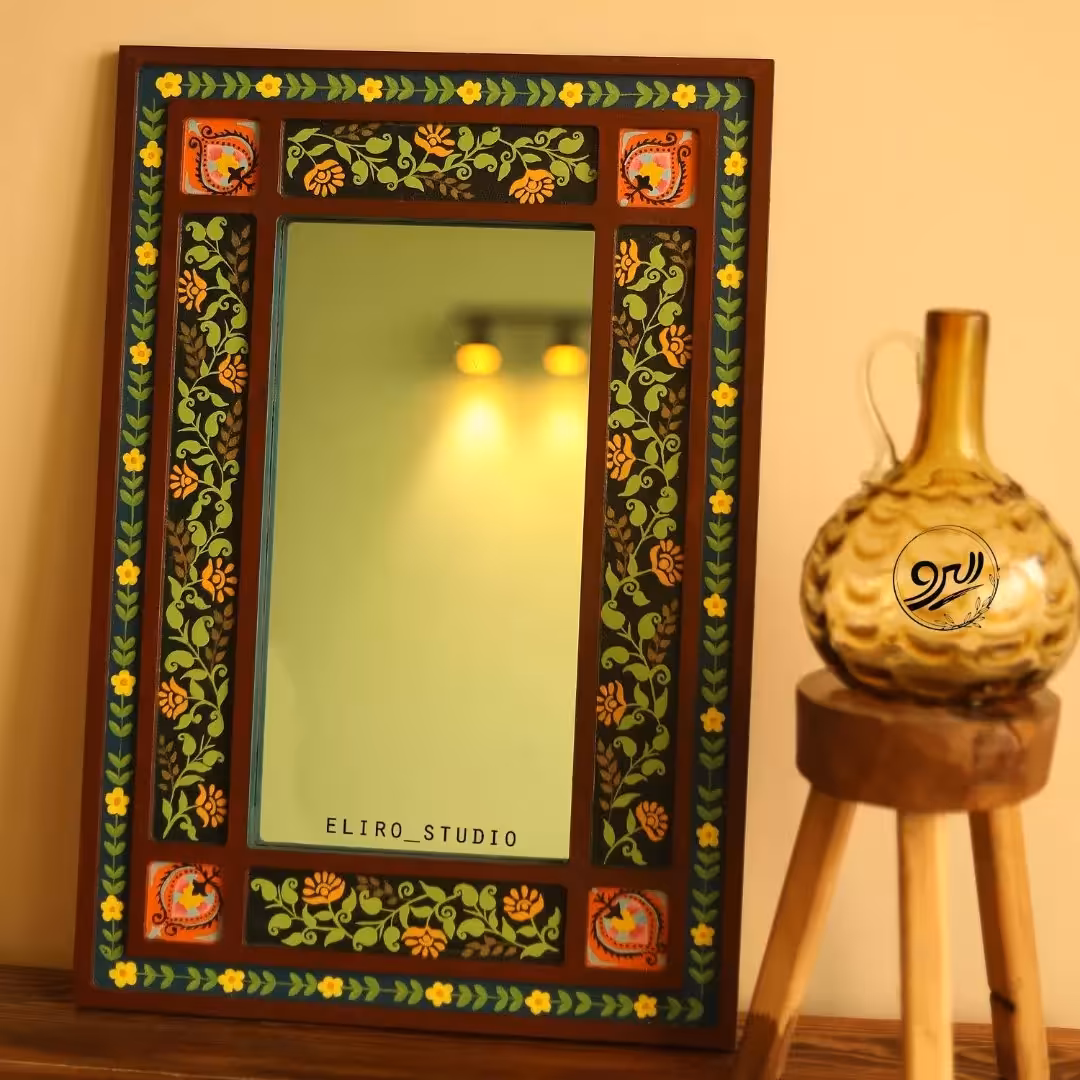 آینه دکوراتیو نقاشی،جنس چوب،نقاشی ها تماما با دست،مدل پنجره ای
