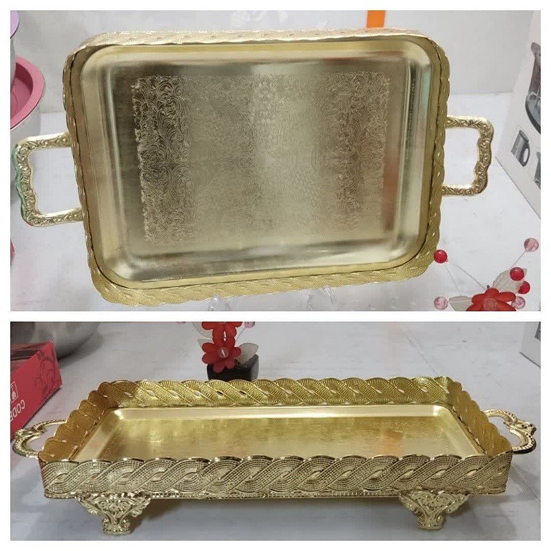 سینی انگلیسی طنابی پایه دار طلایی 