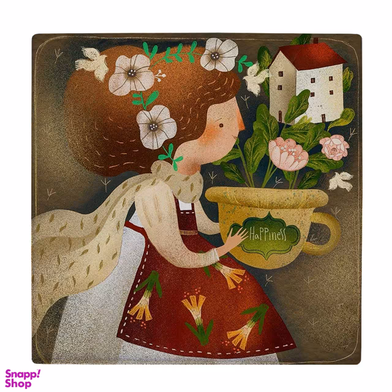 زیر لیوانی طرح نقاشی دختر و گلدان گل کد 5757131_3968