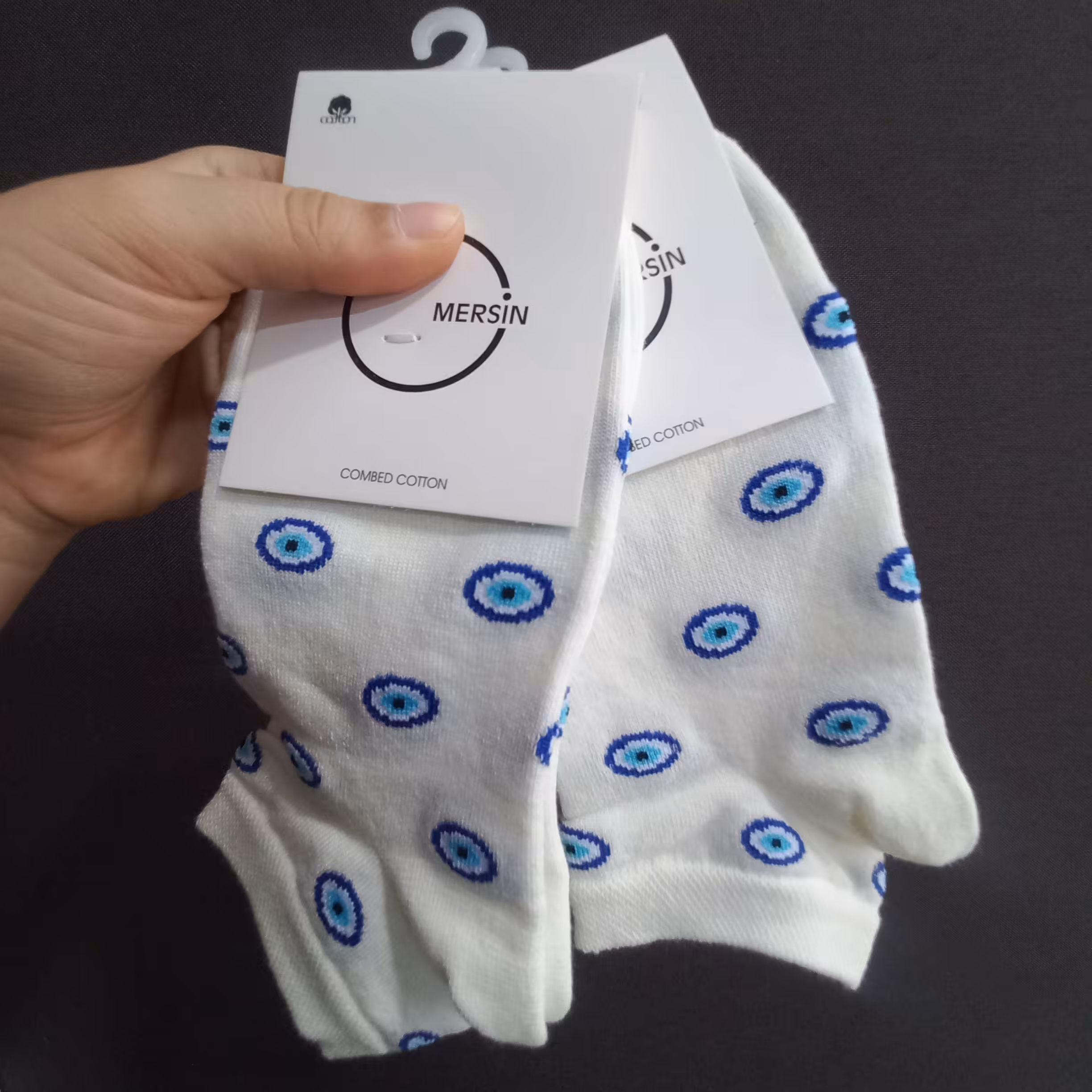 جوراب طرح چشم و نظر برند مرسین  رنگ سفید