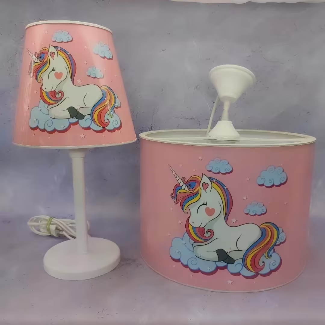 ست لوستر و اباژور طرح اسب تک شاخ صورتی 