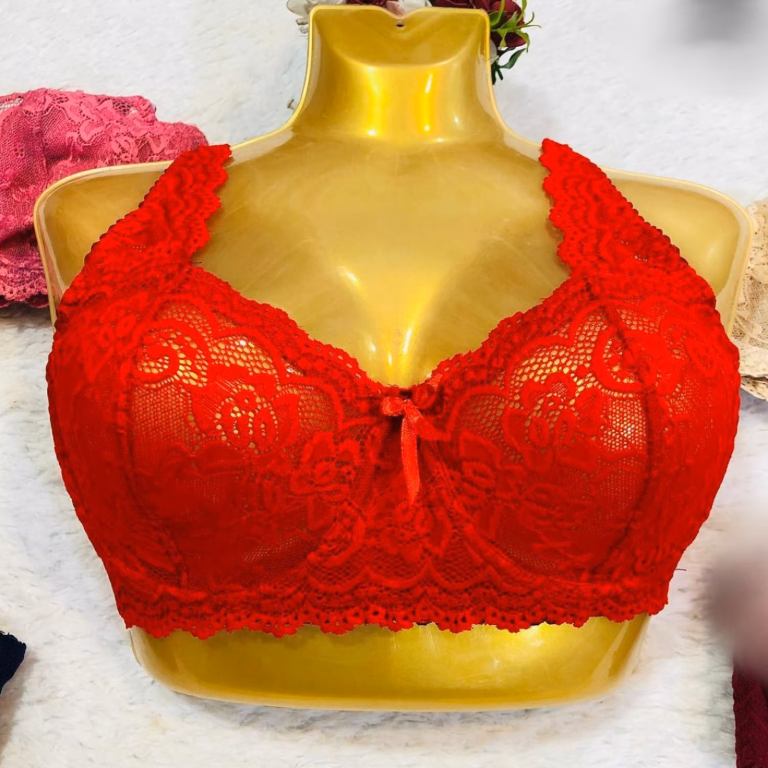 سوتین زنانه گیپوری فنردار داخل نخی ضدحساسیت شاخکدار سایز 75،80،85،90