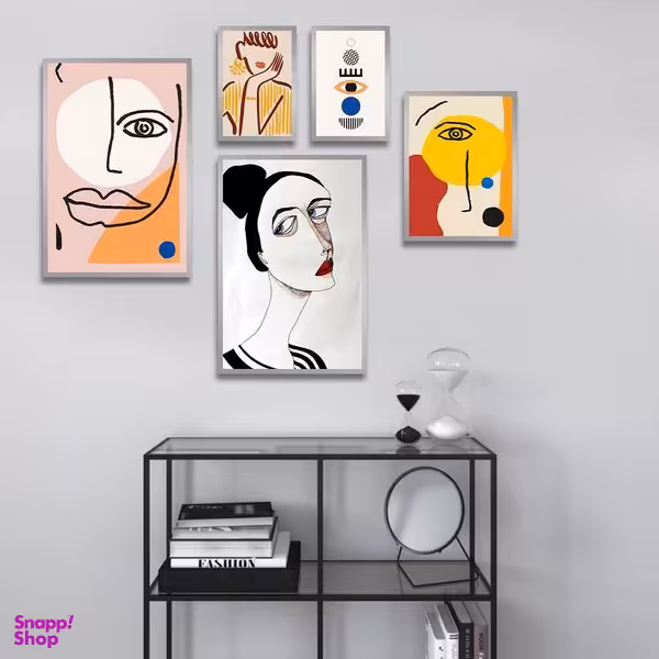 تابلو بکلیت طرح نقاشی دکوراتیو مدرن سبک کوبیسم مدل SI-1433 مجموعه 5 عددی