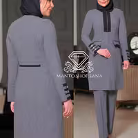 مانتوشلوار رسمی طوسی مشکی کرپ پارسیس سایزبزرگ