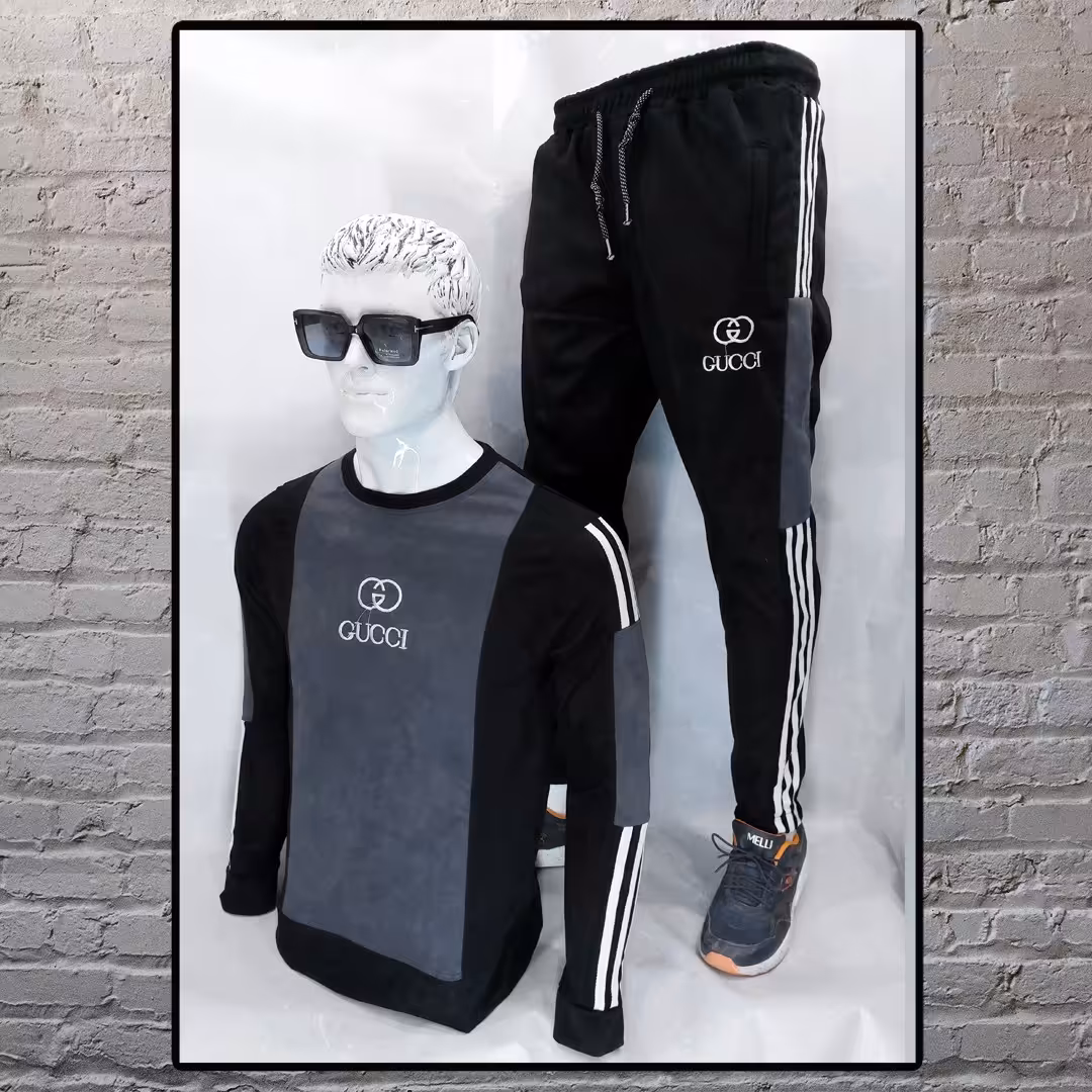 ست مردانه آستین بلند پارچه سوئیت رنگ طوسی