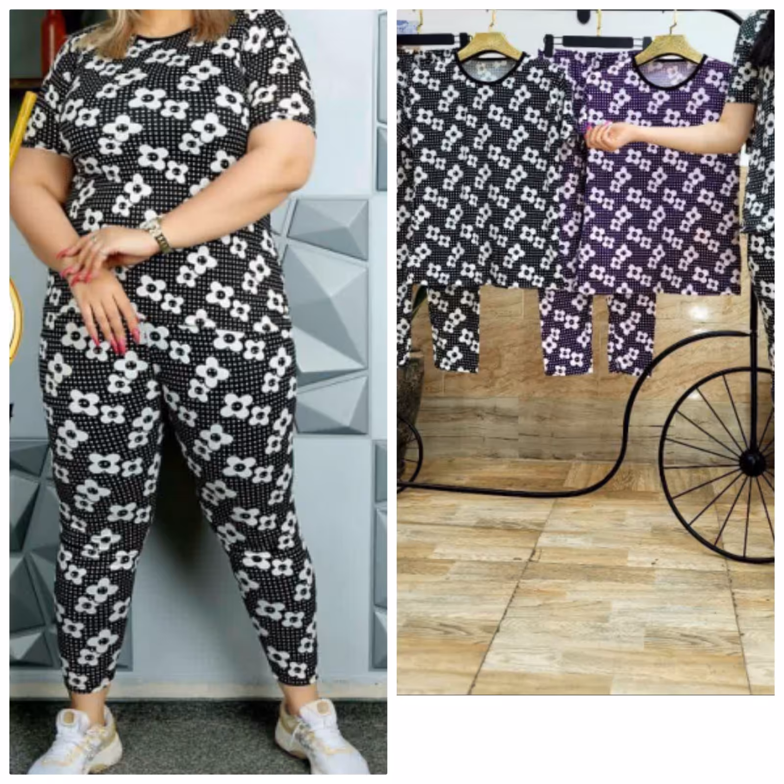 ست تیشرت شلوار سایز بزرگ طرح گل پارچه گیاهی درجه یک نرم و لطیف