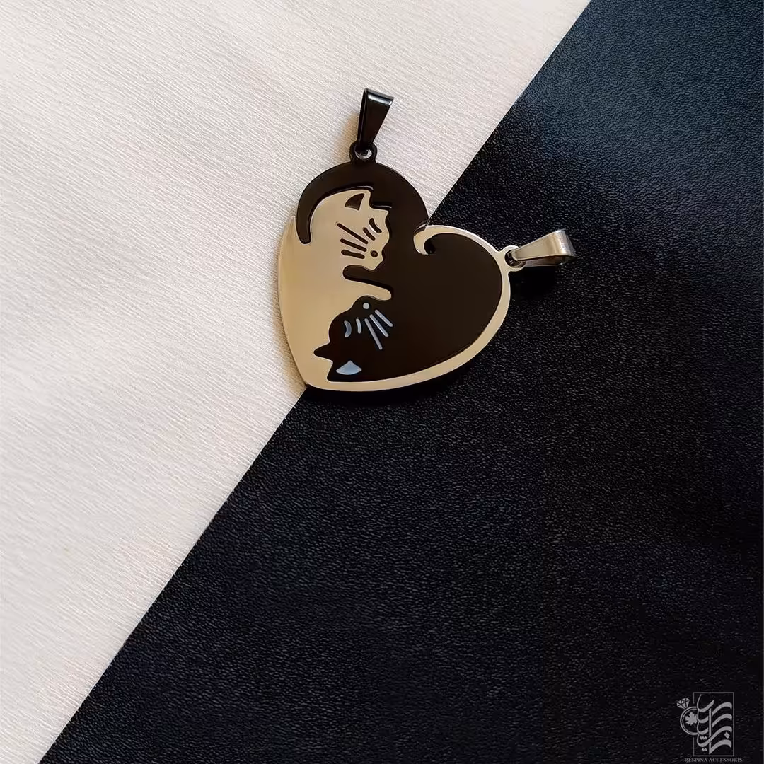 پلاک ست دوستی و کاپلی دختر و پسر از جنس استیل رنگ ثابت شامل دو آویز طرح گربه