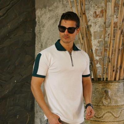 تیشرت مردانه ترکیبی زیپی کد 4710