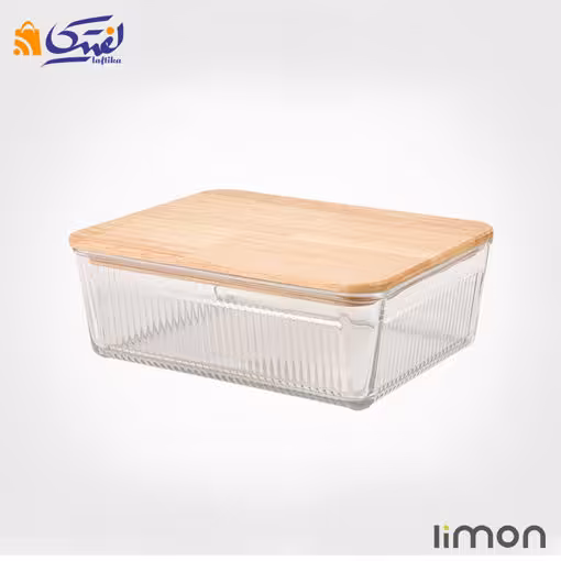 ظرف شیشه ای شیاردار 2.250 لیتر درب چوبی لیمون 2192