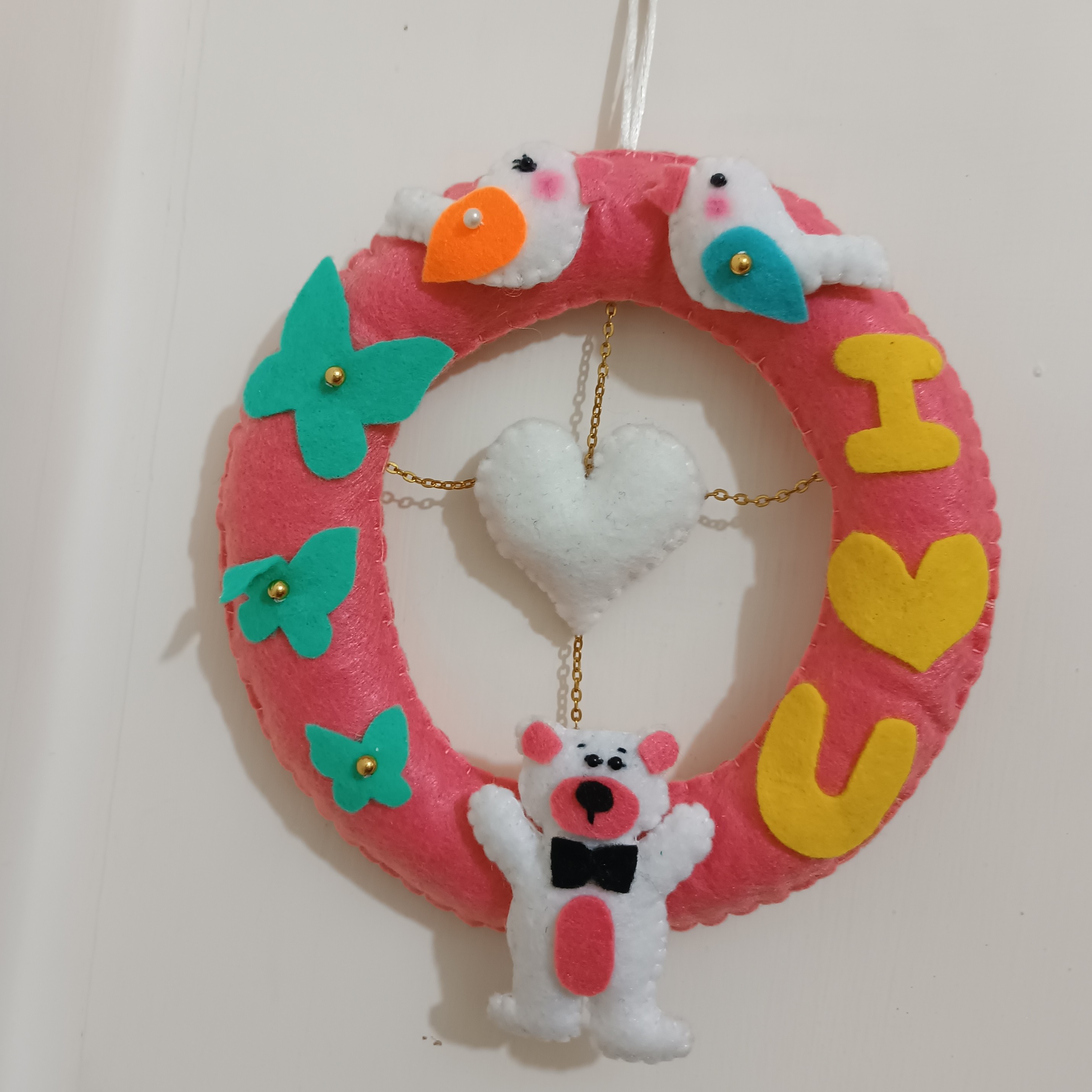 آویز نمدی حلقه ای طرح خرسی 