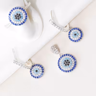 نیمست نقره چشم نظر پرفروش طرح گرد با انگشتر کد 1623