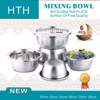 لگن استیل آشپزخانه مجموعه 5 عددی به همراه رنده برند HTH