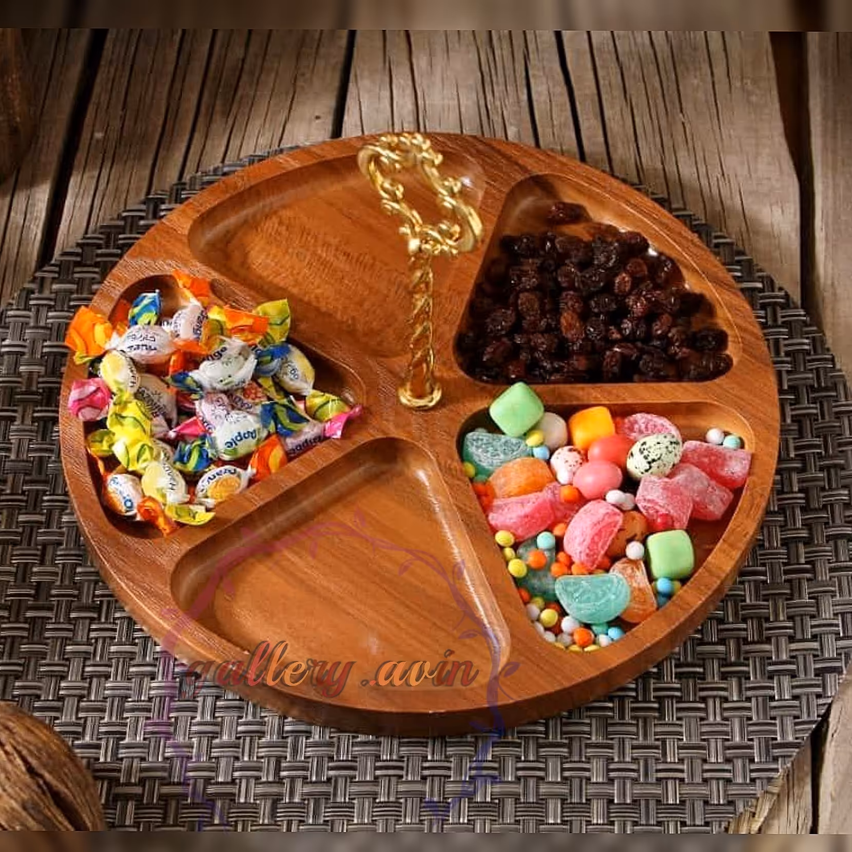 اردو خوری گرد پنج خانه  چوبی دسته دار کد 70