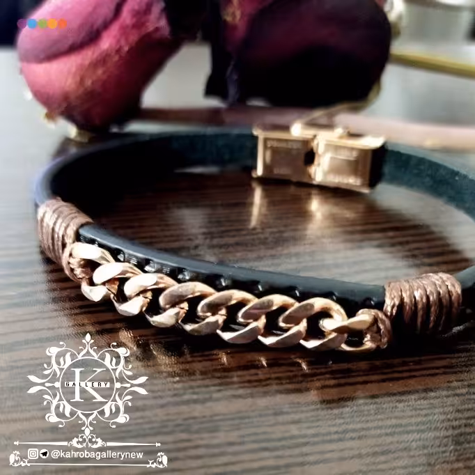 دستبند چرم با پلاک و قفل استیل اسپرت مردانه و زنانه