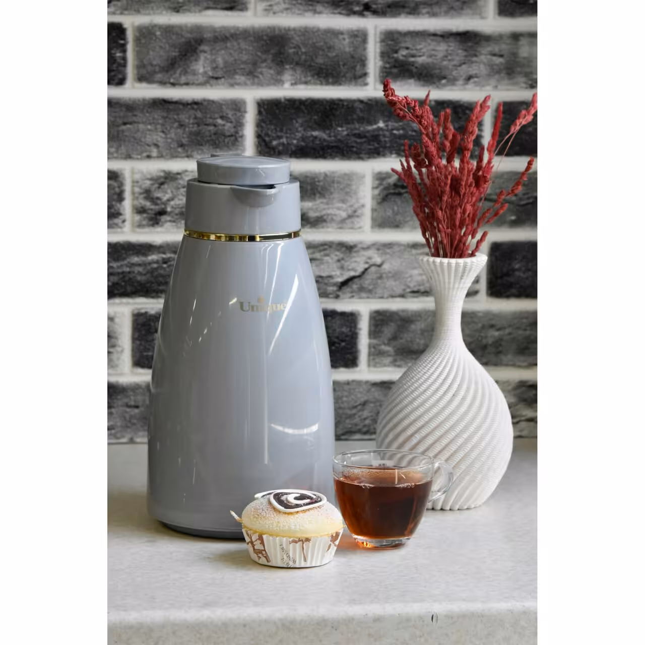 فلاسک 1.6 لیتر شیشه دار یونیک کد 1985(رنگ خاکستری  )
