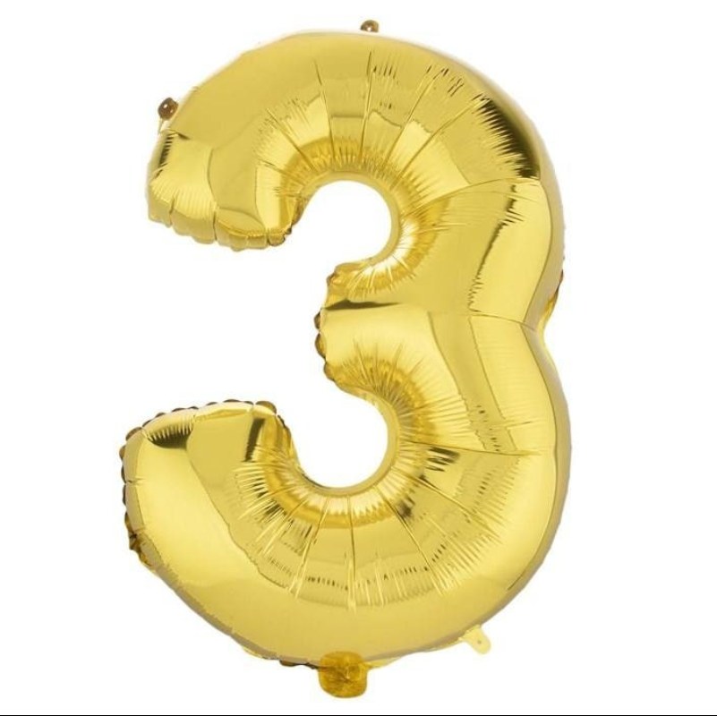بادکنک فویلی عدد 3 طلایی چینی