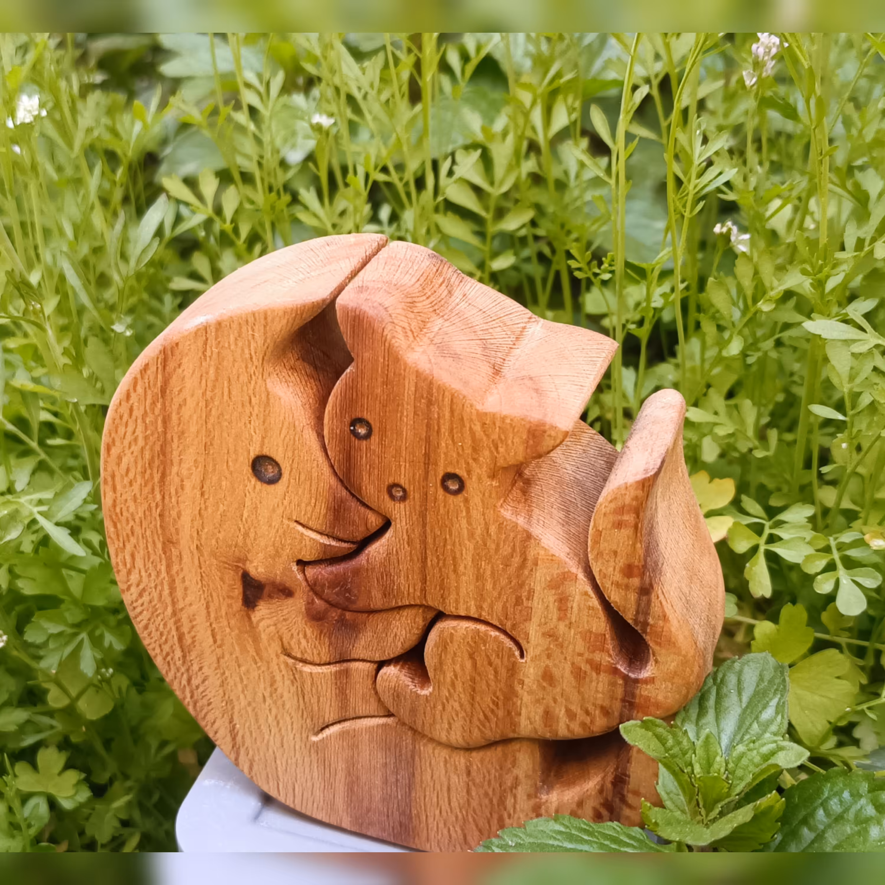 عروسک رومیزی دست ساز چوبی طرح مادر روباه و فرزند