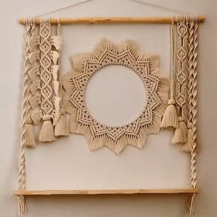 قاب آینه مکرومه و شلف با ابعاد 80در 80 سانتیمتر