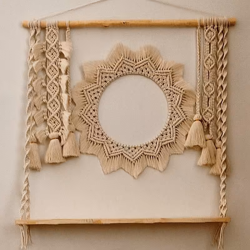 قاب آینه مکرومه و شلف با ابعاد 80در 80 سانتیمتر