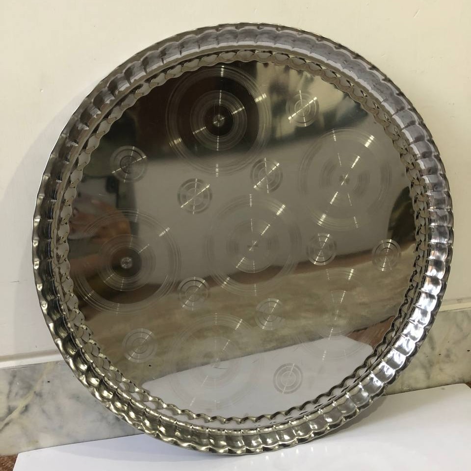 سینی استیل لب کنگره ای قطر سینی 56 قطر گرده 90