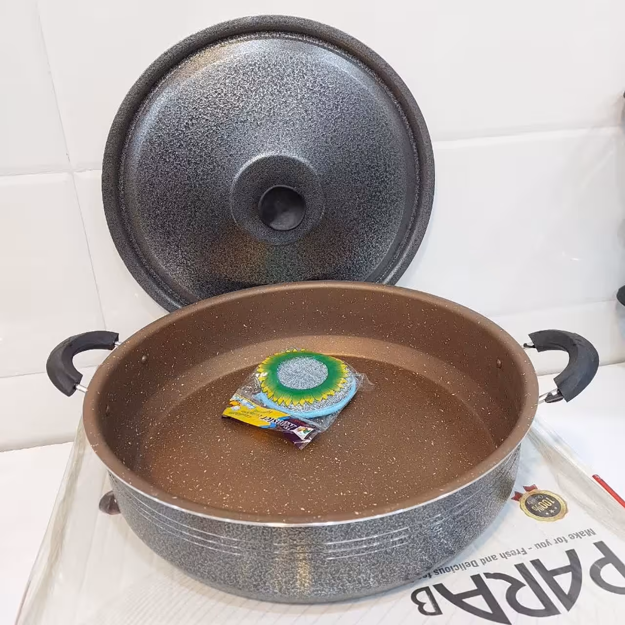 تابه گرانیتی سایز  36 پاراب ورق ضخیم (ویژه) گرانیت داخل مسی       رنگ بیرون مدادی (چکشی)