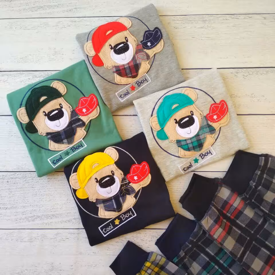 لباس راحتی پسرانه | ست بلوز شلوار پسرانه طرح خرس مهربون  | ست لباس پسرانه | جنس پنبه در 4 رنگ ( سایز  4 تا 9 )