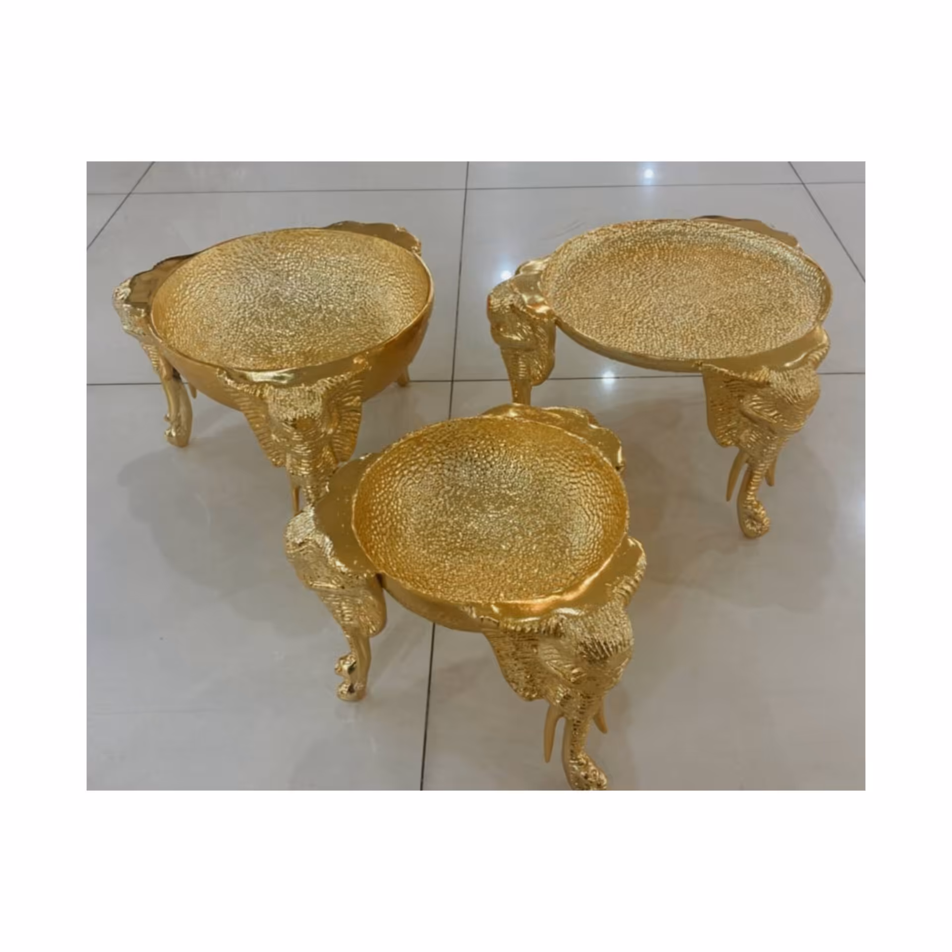 ست پذیرایی 3تیکه طرح فیل چکشی با آبکاری pvd فوق العاده براق و جنس آلومینیوم