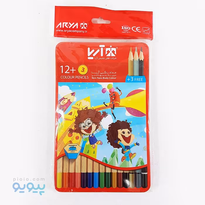 مداد رنگی 3 12 تایی جعبه فلزی آریا