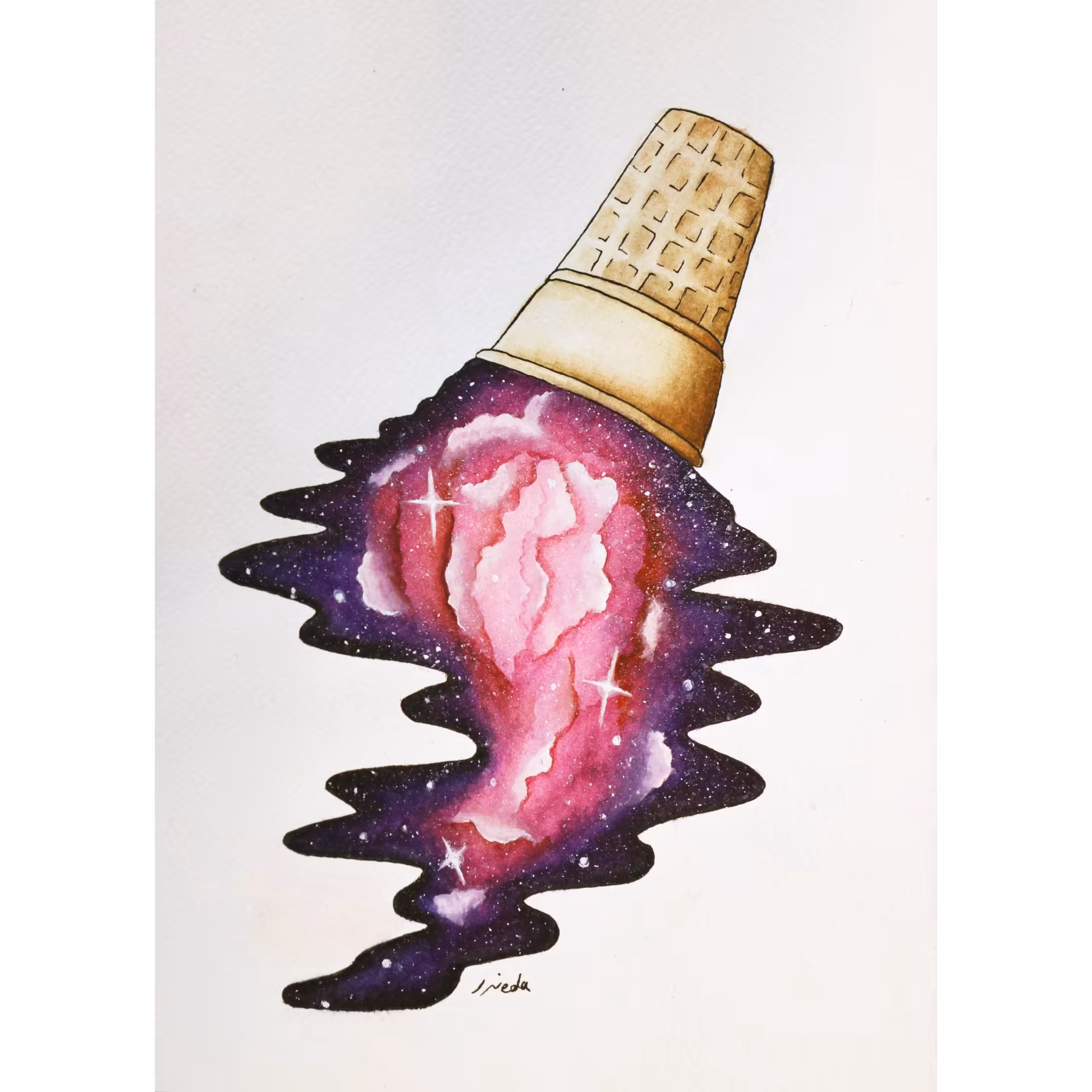 تابلوی نقاشی آبرنگ بستنی گلکسی 