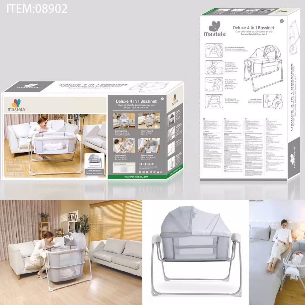 تخت کنار مادر گهواره برقی شو ماستلا 4 کاره جدید  mastela 4in1