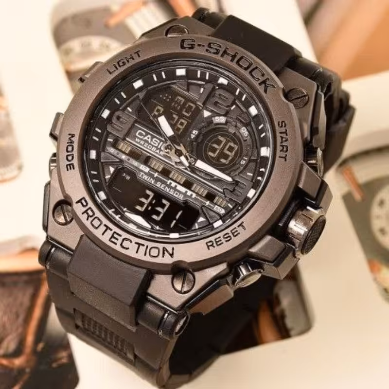 جی شاک دوزمانه قاب استیل با ضمانت فروش و کیفیت عالی و دعوام بالا و عمر طولانی 