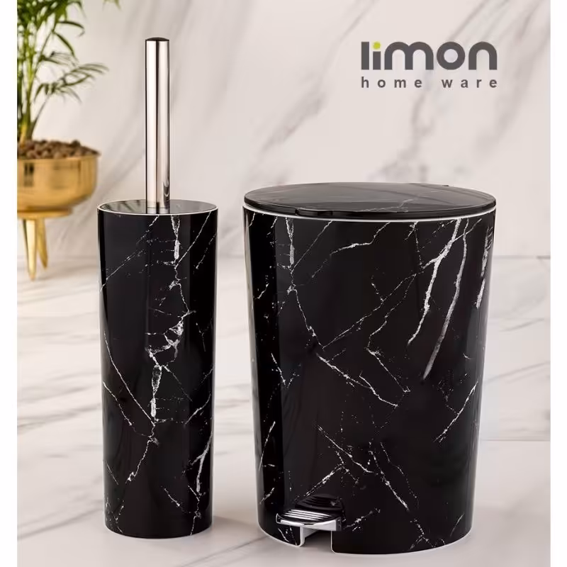 ست سطل و فرچه لیمون مدل ماربل کد 1909 رنگ مشکی